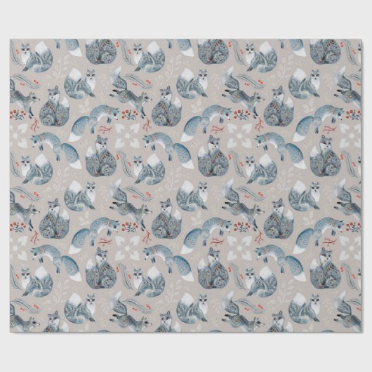 Nordic Folk Foxes | Scandinavian Winter Woodland Cadeaupapier (Vlak)
