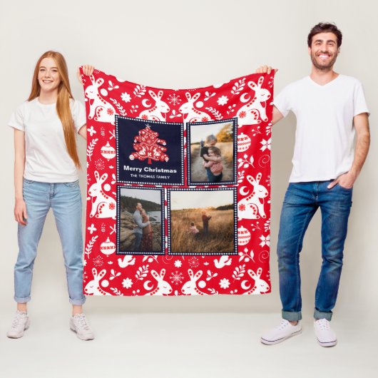 Nordic Folk Patroon Feestelijke Kerstboom Foto Fleece Deken (In situ)