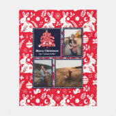Nordic Folk Patroon Feestelijke Kerstboom Foto Fleece Deken (Voorkant)