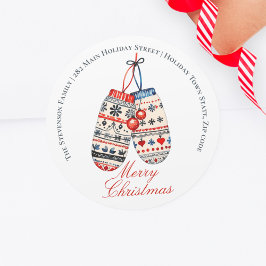 Nordic Folk Patroon Mittens Kersttoespraak Ronde Sticker