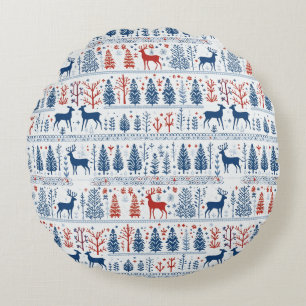 Nordic Folk Pattern Christmas Winter Wonderland Rond Kussen
