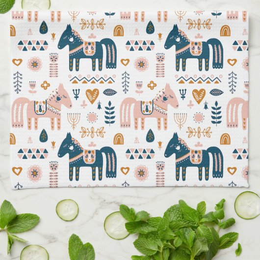 Nordic Folkart Horse Theedoek (Gevouwen)