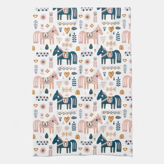 Nordic Folkart Horse Theedoek (Verticaal)