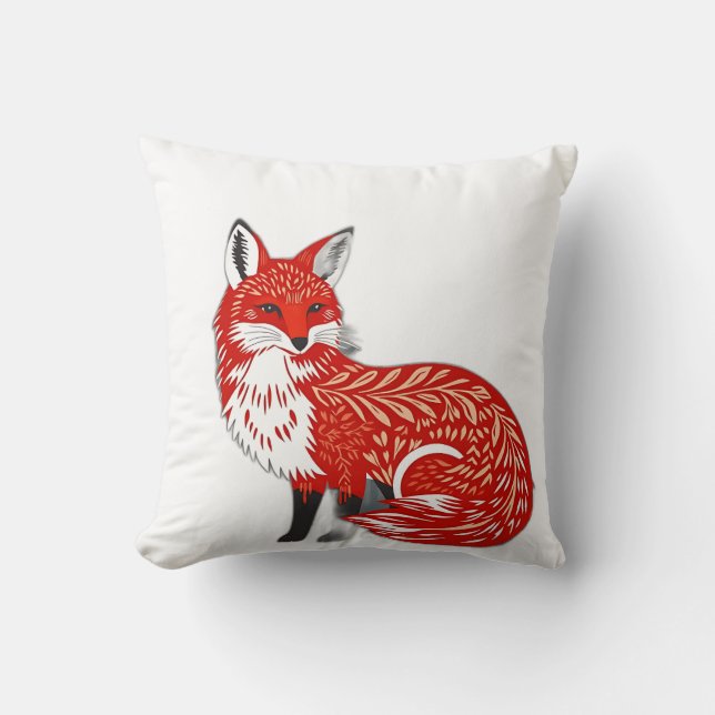 Nordic Fox met bladpatronen Kussen (Voorkant)