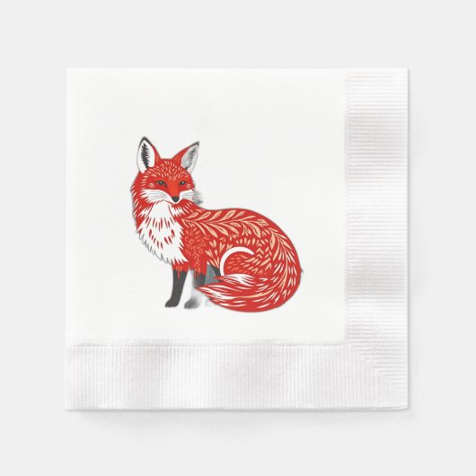 Nordic Fox met bladpatronen Servet (Voorkant)