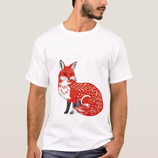 Nordic Fox met bladpatronen T-shirt (Voorkant)