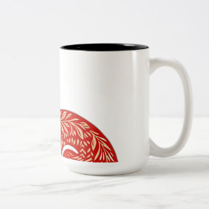 Nordic Fox met bladpatronen Tweekleurige Koffiemok
