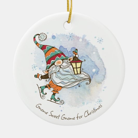 Nordic Gnome Gepersonaliseerde Kerst Keramisch Ornament (Voorkant)