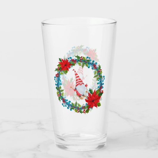 Nordic Gnome Skier binnen een kerst krans Glas (Achterkant)