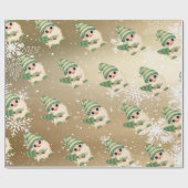 Nordic Gnome Snowflakes Gold Holiday Cadeaupapier (Vlak)