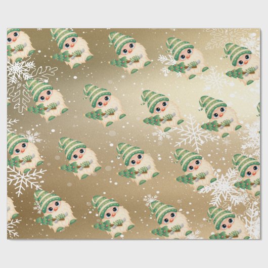 Nordic Gnome Snowflakes Gold Holiday Cadeaupapier (Vlak)