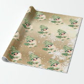 Nordic Gnome Snowflakes Gold Holiday Cadeaupapier (Uitgerold)