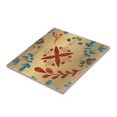 Nordic Gold Red Blue Leaves Pattern Grafisch Tegeltje (Zijkant)