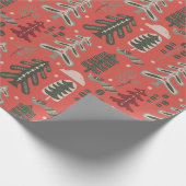 Nordic Green en White Tree Patroon op rood Cadeaupapier (Hoek)
