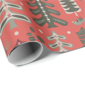 Nordic Green en White Tree Patroon op rood Cadeaupapier (Rol Hoek)