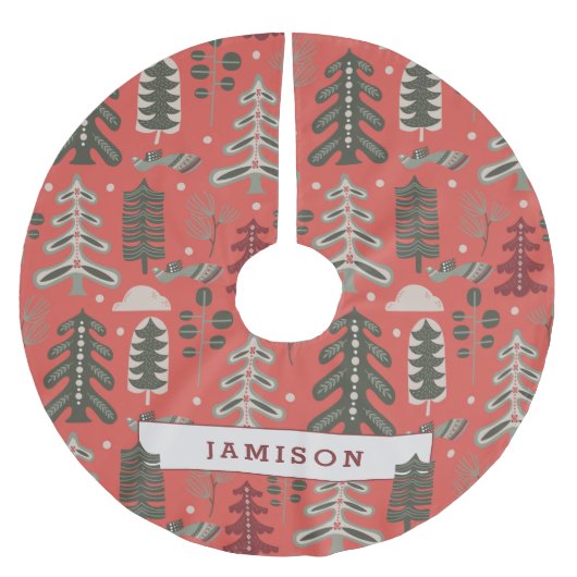 Nordic Green en White Tree Patroon op rood Kerstboom Rok (Voorkant)