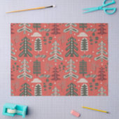 Nordic Green en White Tree Patroon op rood Tissuepapier (Craft)