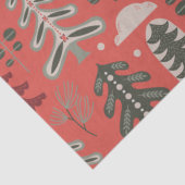 Nordic Green en White Tree Patroon op rood Tissuepapier (Detail)