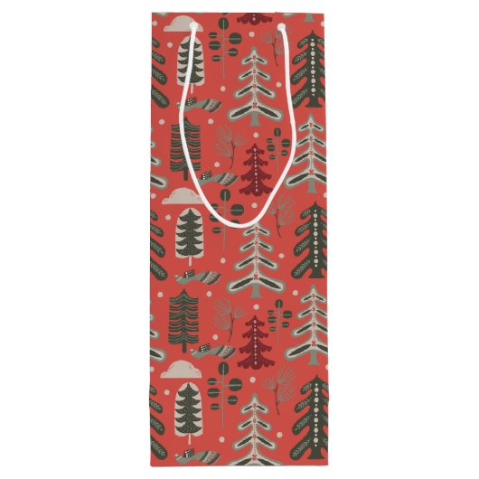 Nordic Green en White Tree Patroon op rood Wijn Cadeautas (Achterkant)