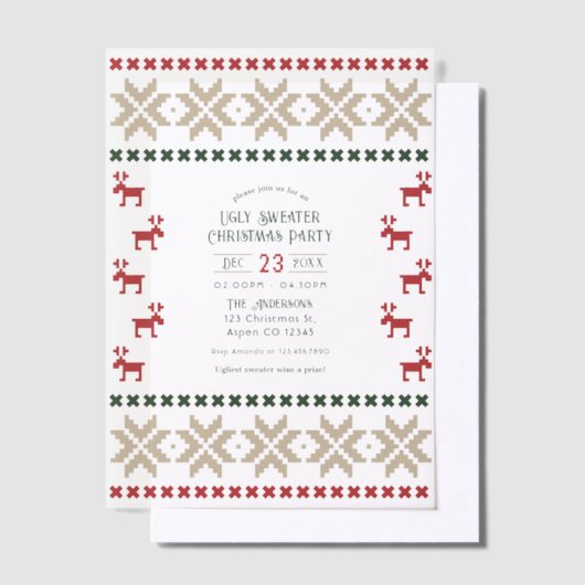 Nordic Hearth Ugly Sweater Christmas Party Vellum Uitnodigingen (Offset)