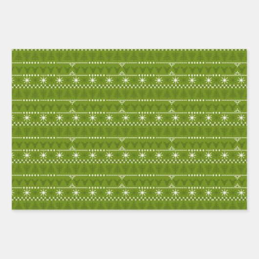 Nordic Holiday Pattern Green & White Inpakpapier Vel (Voorkant 3)