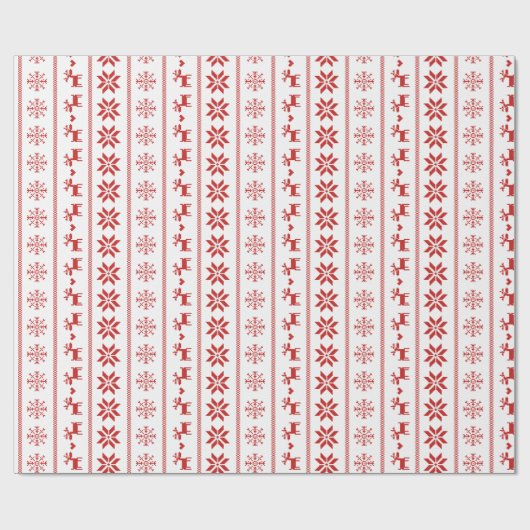 Nordic Holiday Pattern - Rood & Wit Cadeaupapier (Vlak)