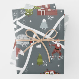 Nordic Holiday Wrapping Paper Flat Sheet Set 3