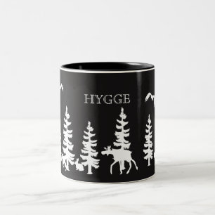 Nordic Hygge met bossilhouettes zwart wit Tweekleurige Koffiemok