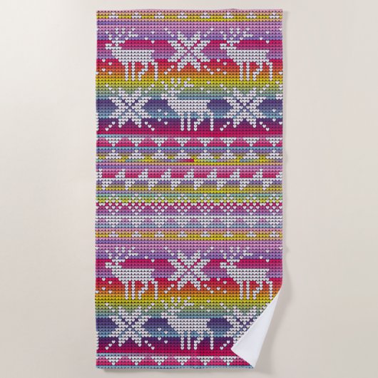 Nordic Kerstkleurful Winter Knits Pattern Strandlaken (Voorkant)