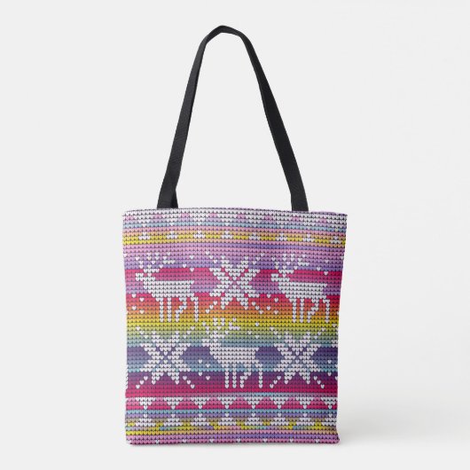 Nordic Kerstkleurful Winter Knits Pattern Tote Bag (Achterkant)
