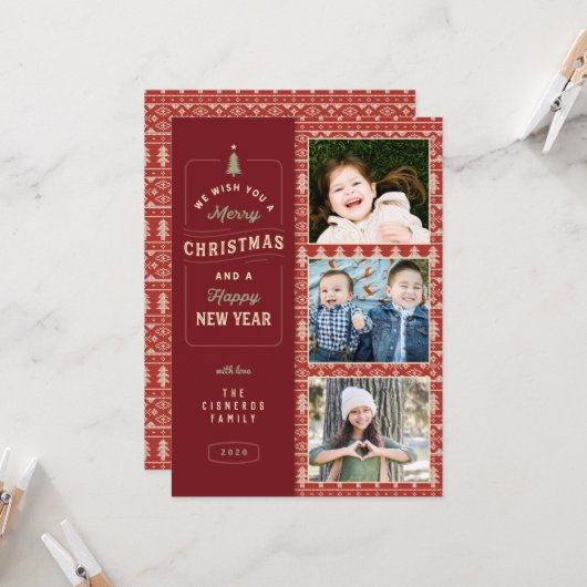 Nordic Knited Pattern Holiday Kaart (Voorkant / Achterkant in situ)