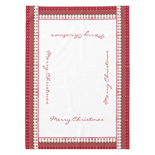 Nordic Knitted Scandi Hygge Angel Hearts Kerstmis Tafelkleed (Voorkant)