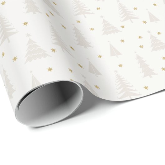 Nordic Light Tan Christmas Trees White Cadeaupapier (Rol Hoek)