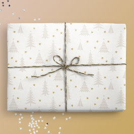 Nordic Light Tan Christmas Trees White Cadeaupapier