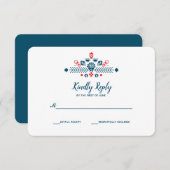 Nordic Love in rood en blauw | Bruiloft RSVP (Voorkant / Achterkant)