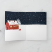 Nordic Merry Christmas Night Red Barn & Red Fox Feestdagen Kaart (Binnen)