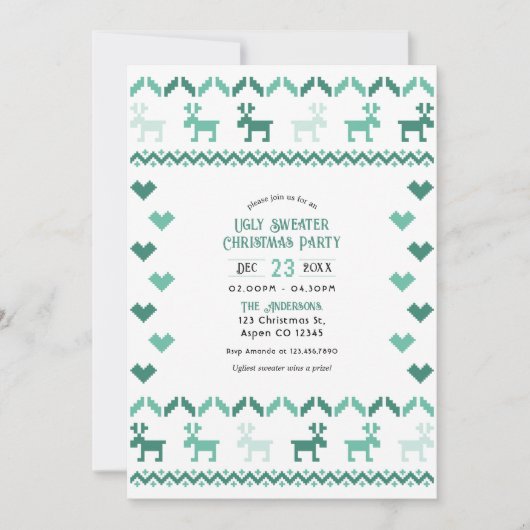 Nordic Mint Ugly Sweater Christmas Party Kaart (Voorkant)