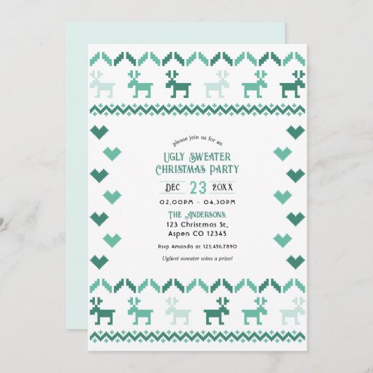 Nordic Mint Ugly Sweater Christmas Party Kaart (Voorkant / Achterkant)