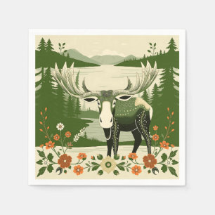 Nordic Moose met bloemenpatronen Servet