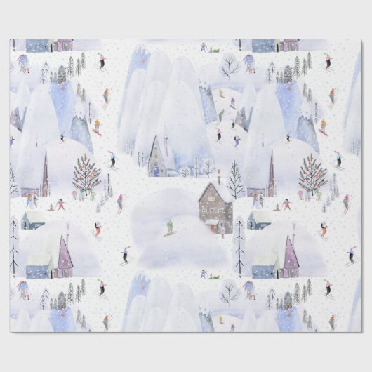 Nordic Mountain Snowy skidorp Cadeaupapier (Vlak)