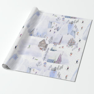 Nordic Mountain Snowy skidorp Cadeaupapier