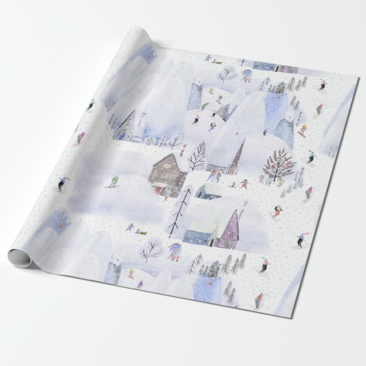 Nordic Mountain Snowy skidorp Cadeaupapier (Uitgerold)