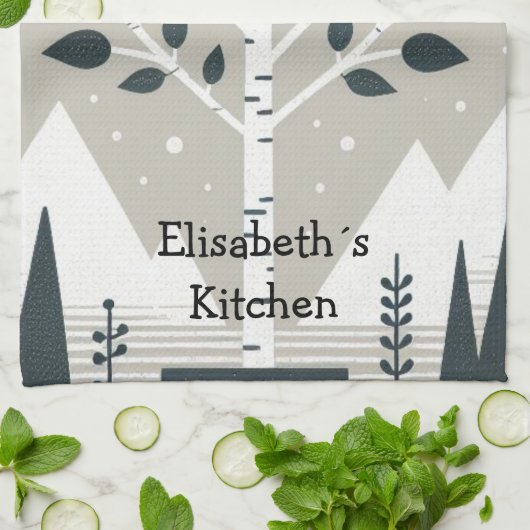 Nordic Mountains en Berkenboom Theedoek (Gevouwen)