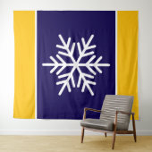 Nordic Navy Blue Yellow Stripes White Snowflake Wandkleed (In Situ (horizontaal))