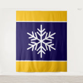 Nordic Navy Blue Yellow Stripes White Snowflake Wandkleed (Voorkant)