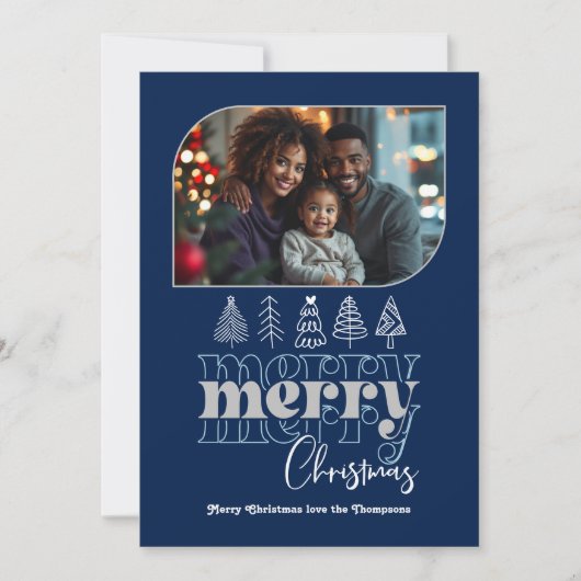 Nordic Night Modern Retro Doodle Kerstfoto Feestdagenkaart (Voorkant)
