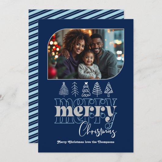 Nordic Night Modern Retro Doodle Kerstfoto Feestdagenkaart (Voorkant / Achterkant)