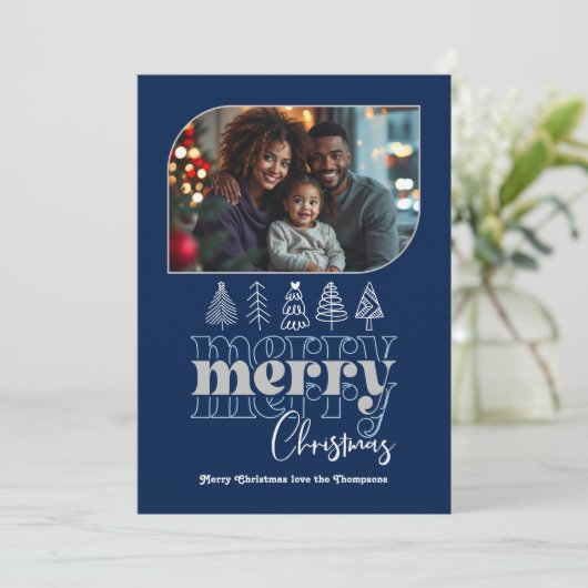 Nordic Night Modern Retro Doodle Kerstfoto Feestdagenkaart (Staand voorkant)