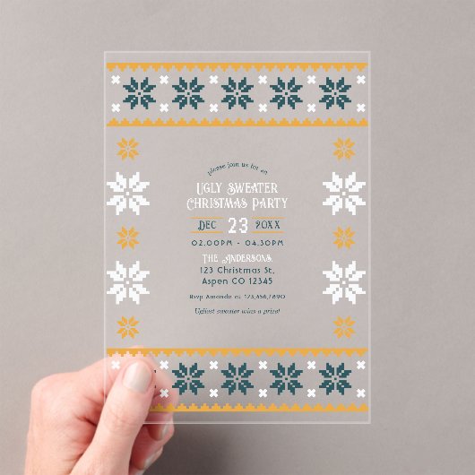 Nordic Night Ugly Sweater Christmas Party Acryl Uitnodigingen (Insitu (Draagbaar))