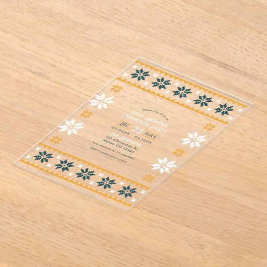 Nordic Night Ugly Sweater Christmas Party Acryl Uitnodigingen (Laagn)